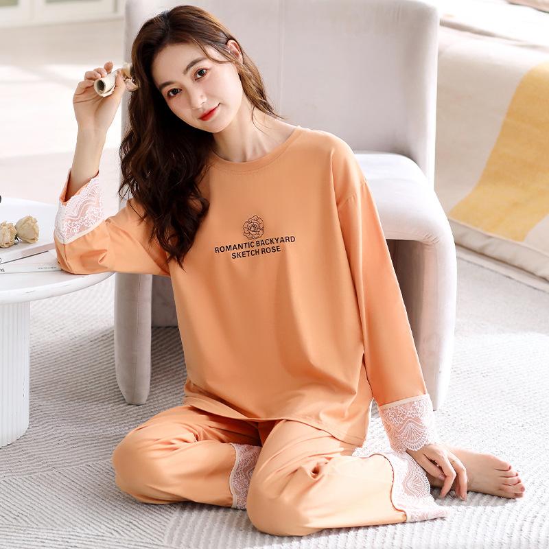 Spring and Autumn Premium Pajamas Women's Long Sleeve Summer Thin Pullover Two-piece Loungewear Ice Silk Modal 1011 New