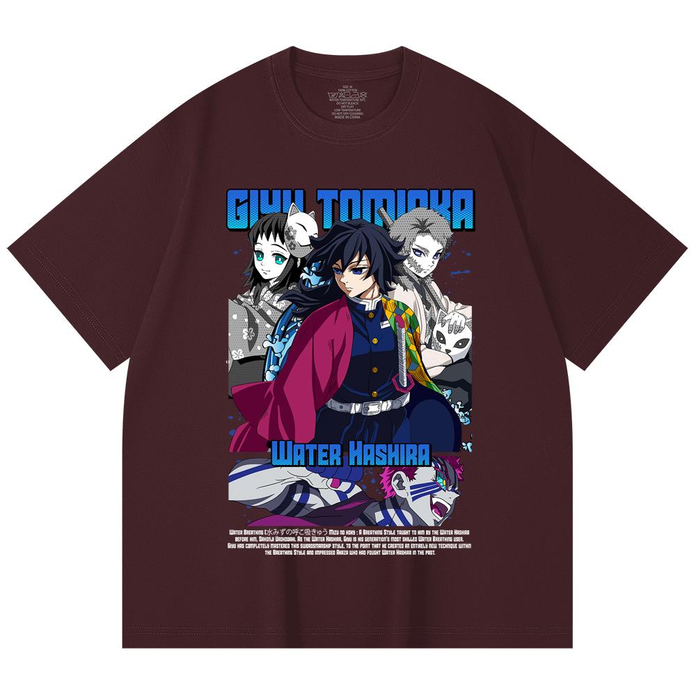 

230 Gsm 100% Cotton Demon Slayer V20 Tomioka Print Unisex Heavy Cotton T Shirt 2XL вина червоного кольору