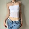 Summer 2022 Solid Color Sleeveless Mesh See-Through Crop Top Vest - Women's Casual European American Style
