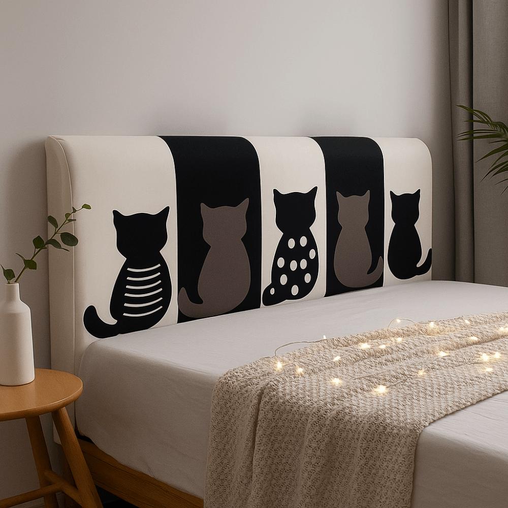 Elastic Bed Head Cover Cartoon Dustproof Bedside Cover Skin-friendly Feel Cat Pattern Bed Back Dust Protector Cover for 1.5m Bed