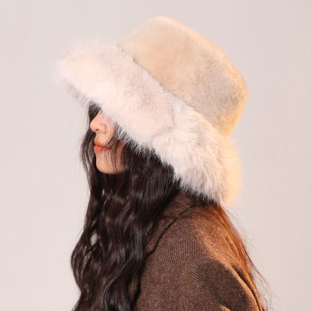 Imitation Fur Plush Bucket Hat Warm Winter Cap Retro Artificial Fur Hat  Winter/Autumn