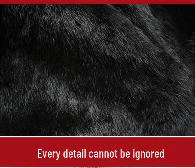 Men's Mid-Length Leather Coat with Fox Fur Collar and Detachable Rabbit Fur Liner – Thick, Warm, Plus Size Jacket for Mid-Aged and Elderly.