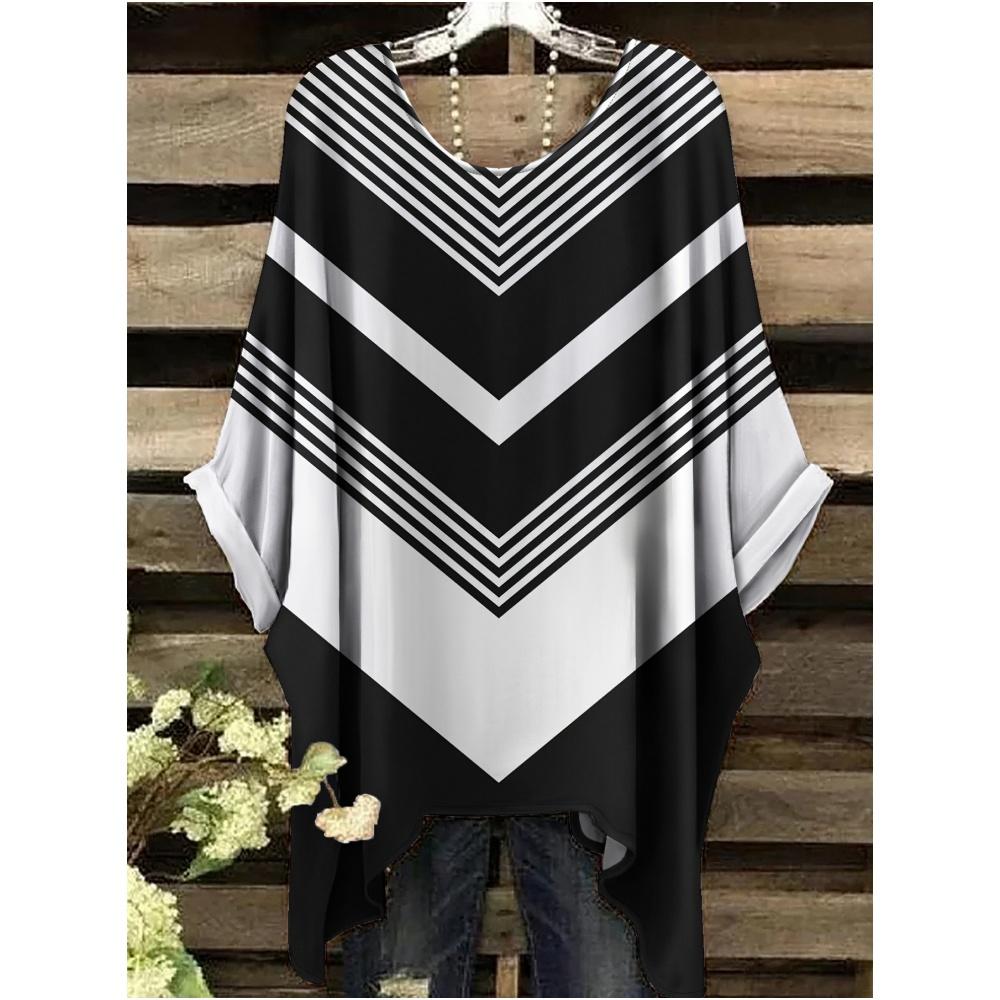 Camiseta Nueva de Verano Llimit para Mujer Elegante Vacaciones Gráfico Geométrico Simple Manga Corta Camiseta Moda Callejera Cuello Redondo Ropa de Mujer