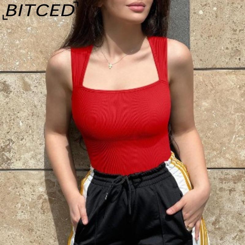 Женский боди BITCED Сексуальный в рубчик с завязками спереди Квадратный вырез Без рукавов S красный