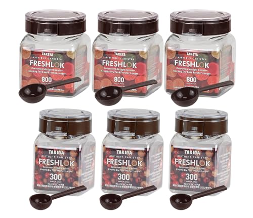 

Official Takeya Original 6-Piece Storage Container Set: Three 300ml and Three 800ml Square Containers with Spoons. FRESHLOK Airtight, Airtight, Refrig