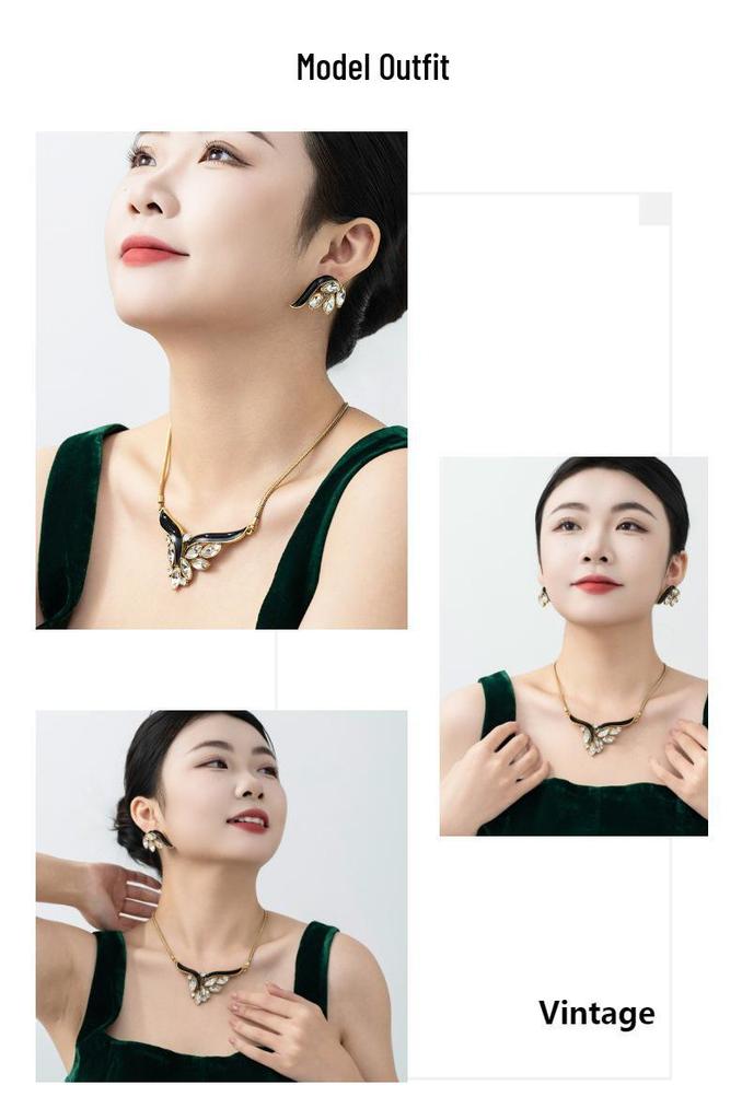 Retro Zircon Wing Necklace: Trendy Black & White Minimalist Clavicle Chain for Women