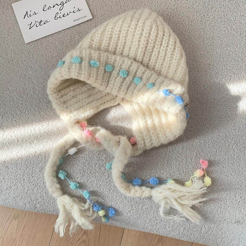 Rote Wollknäuel-Fransen-Strickmütze Kinder-Winter-Verdickte Warme Ohrenschützer-Mütze Kälteschutz Großer Kopfumfang Taschenkopf Wollmütze