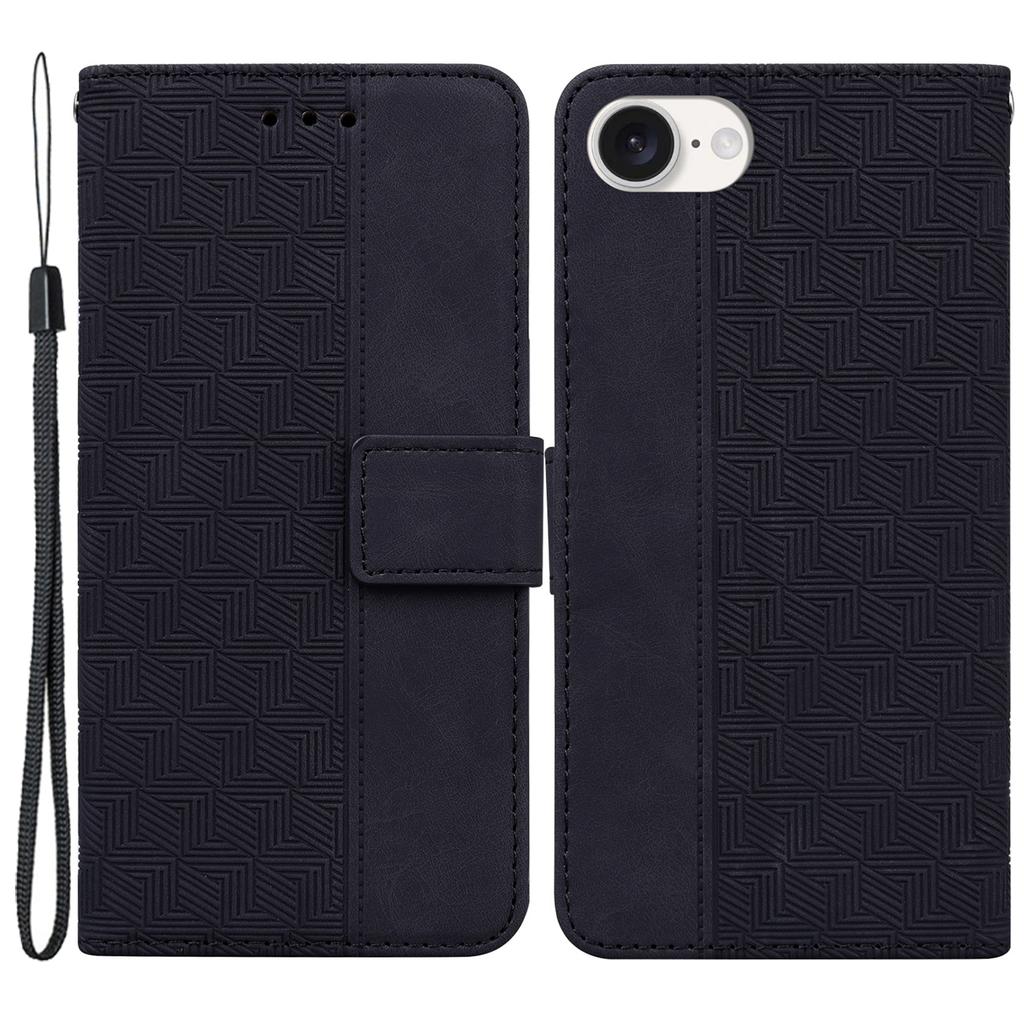 For iPhone 16e Leather Wallet Case Geometry Imprint Phone Cover