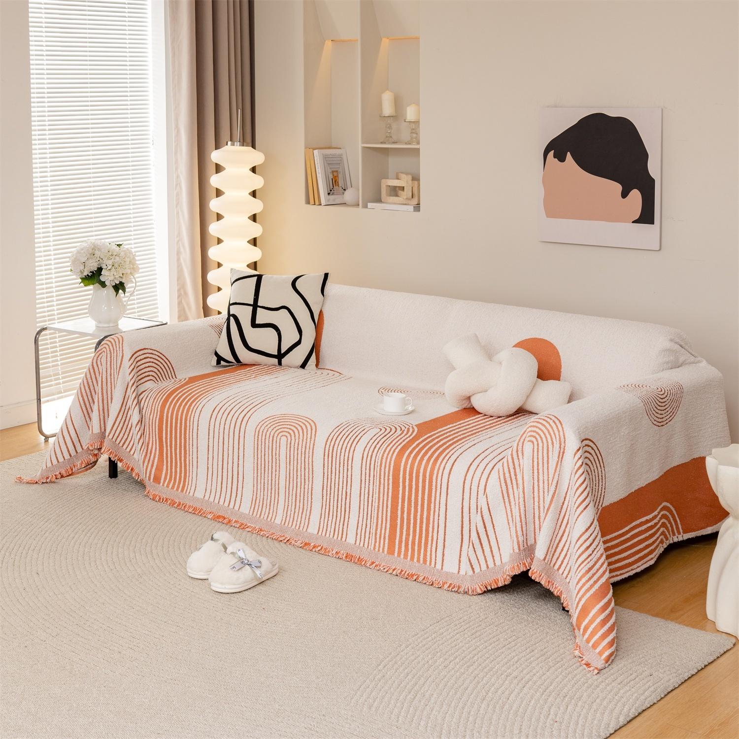 

Heavy Microfiber Fleece Sofa Towel with Tassels, Geometric Woven Jacquard designed for Family Room Couch Large Blanket Leisure Towel 180x90cm