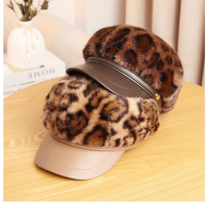 Women S Fashion Versatile Fleece Lined Leopard Print Beret Hat For Autumn Winter