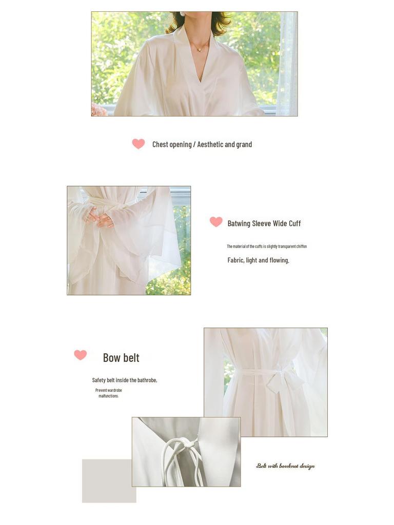 Luxurious Satin Tie-Waist Bell Sleeve Bathrobe - Available In Red, Black, and White