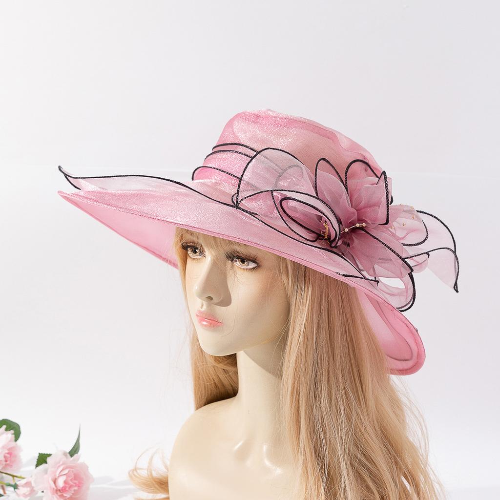 New French organza mesh flower hat summer fashion trendy brand sunscreen sunshade big eaves hat retro elegant millinery hat