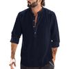 Men's Long Sleeve Loose Casual Standing Collar Shirt Solid Color Pullover Top