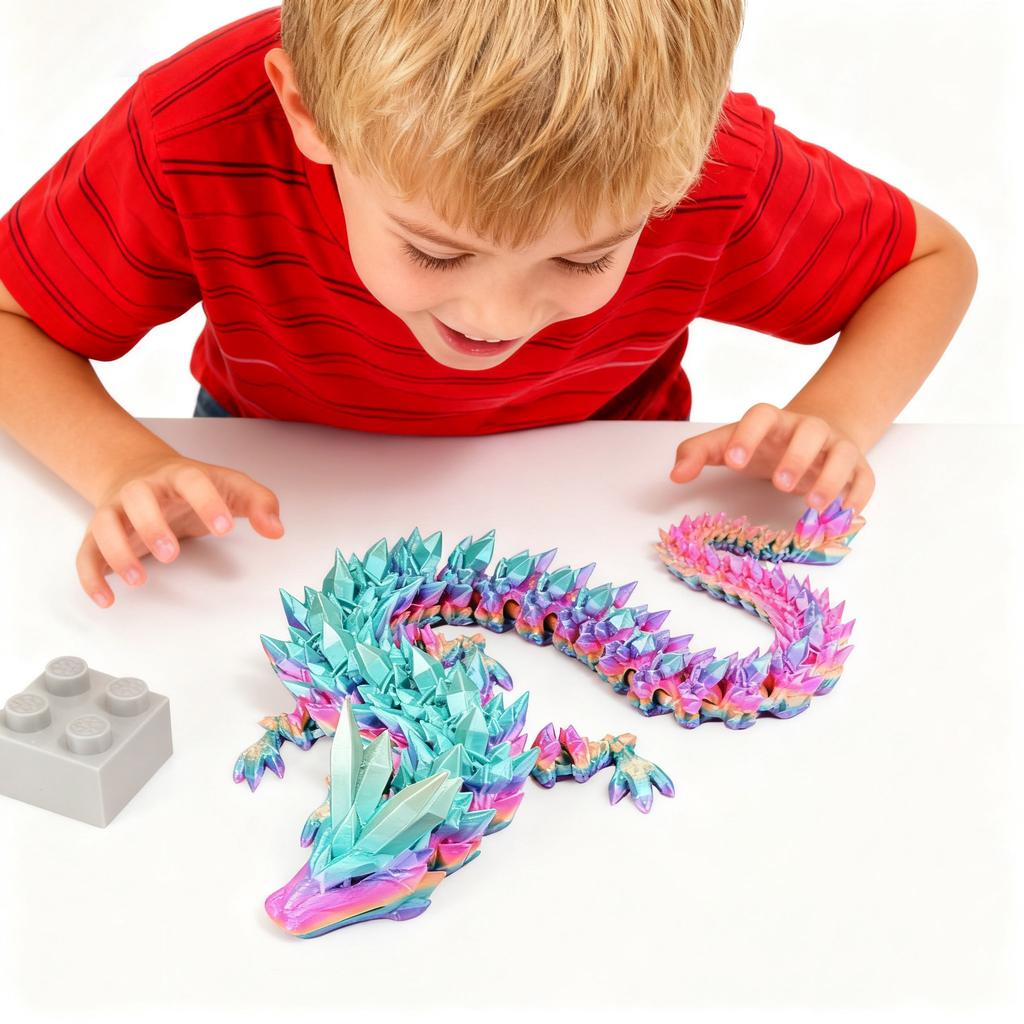 12-дюймовий гнучкий 3D-друкований дракон з очима, шарнірні 3D-друковані тварини, 3D-друковані іграшки для лікування тривоги та СДУГ, унікальний домашній декор