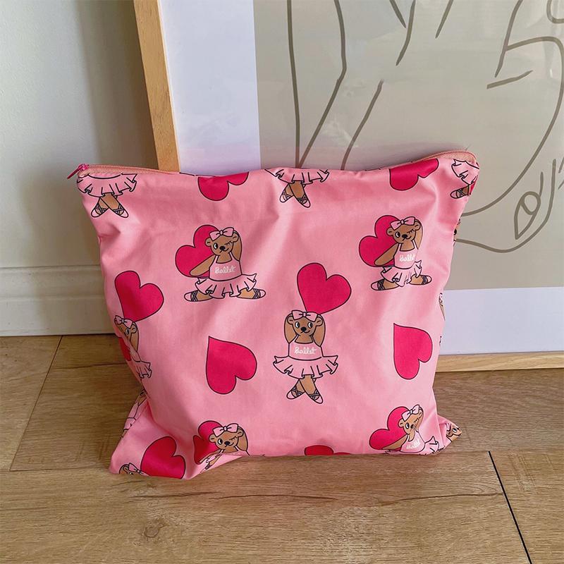 Kawaii Makeup Bag  Cartoon Bear Pattern Cosmetic Pouch Toiletry Bag Large Capacity Portable Stationery Bag