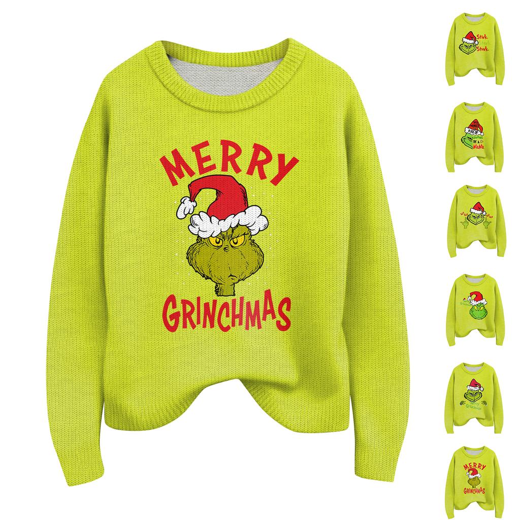Women's Christmas Print Cardigan Long Sleeve Round Neck Knit Top