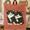 Black and White Striped Cute Cat Flannel Printed Blanket Suitable for All Seasons Suitable for Living Room Office Sofa Travel