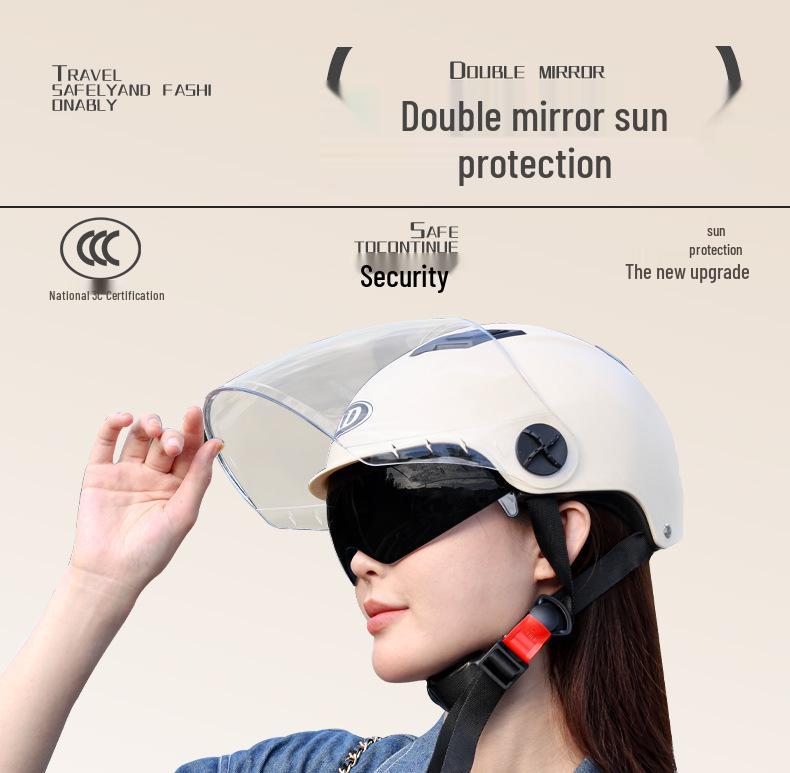 3C Certified Unisex Electric Vehicle Half Helmet with Double Visor, Summer Sun Protection, All-Season Use for Scooters & Motorcycles