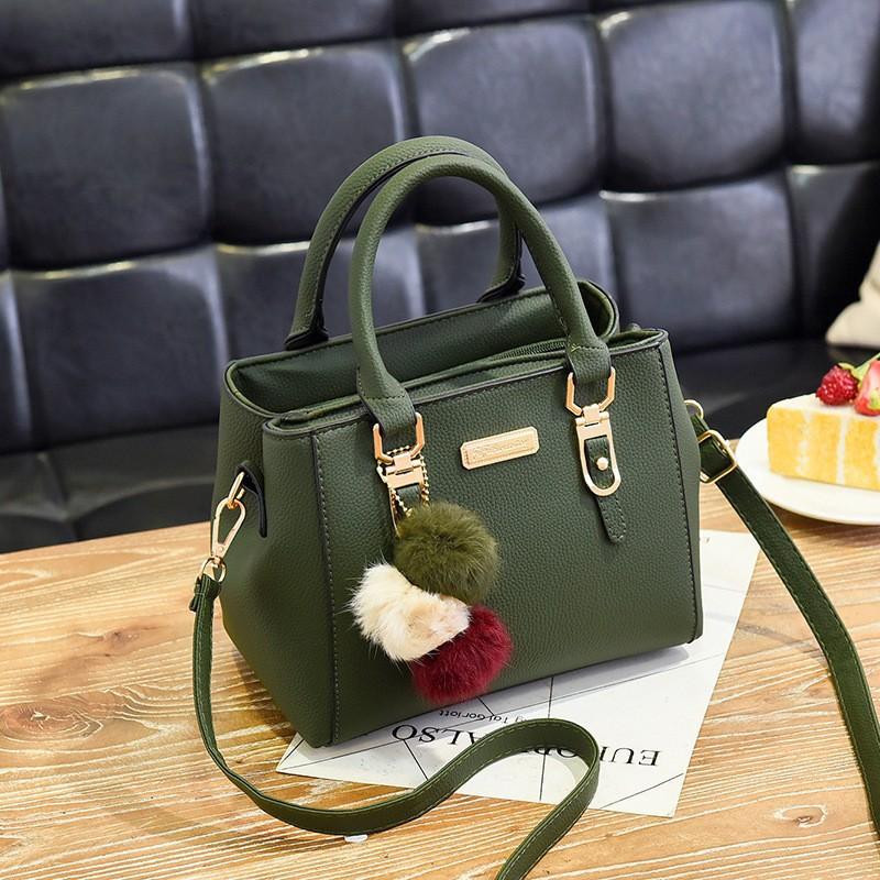 Fashion versatile women's handbag simple large-capacity messenger bag double-layer hairball shoulder bag bags