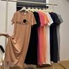 Knee-length T-shirt Dress, Loose, Casual and Laid-back Style Straight Skirt, Round-neck Double Slit Short-sleeved Dress for Women In Summer
