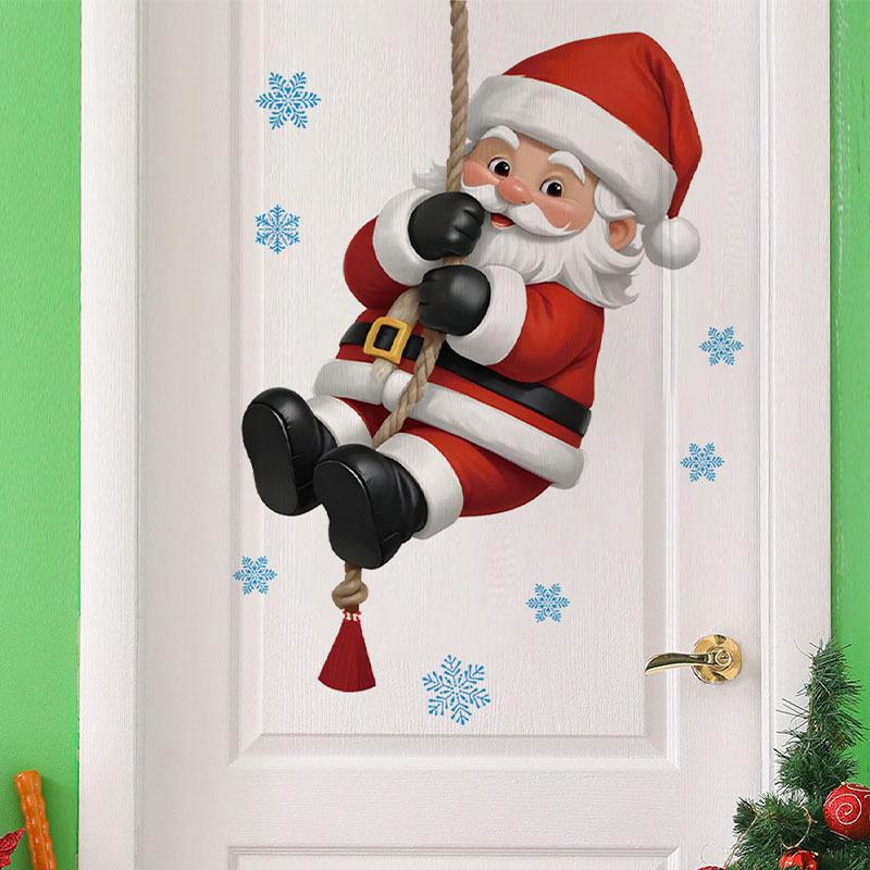 Santa Claus Climbing Rope Wall Sticker Festive Atmosphere Bedroom Living Room Wall Decoration Self-Adhesive Mural