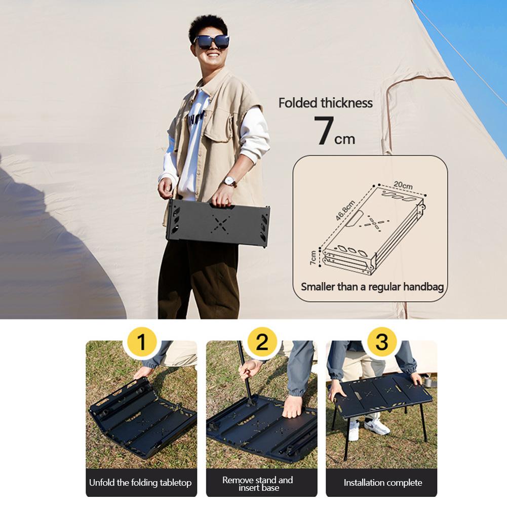 4-Fold Portable Barbecue Table with Carry Bag Lightweight Foldable Table Collapsible Camping Table for Backpacking Hiking