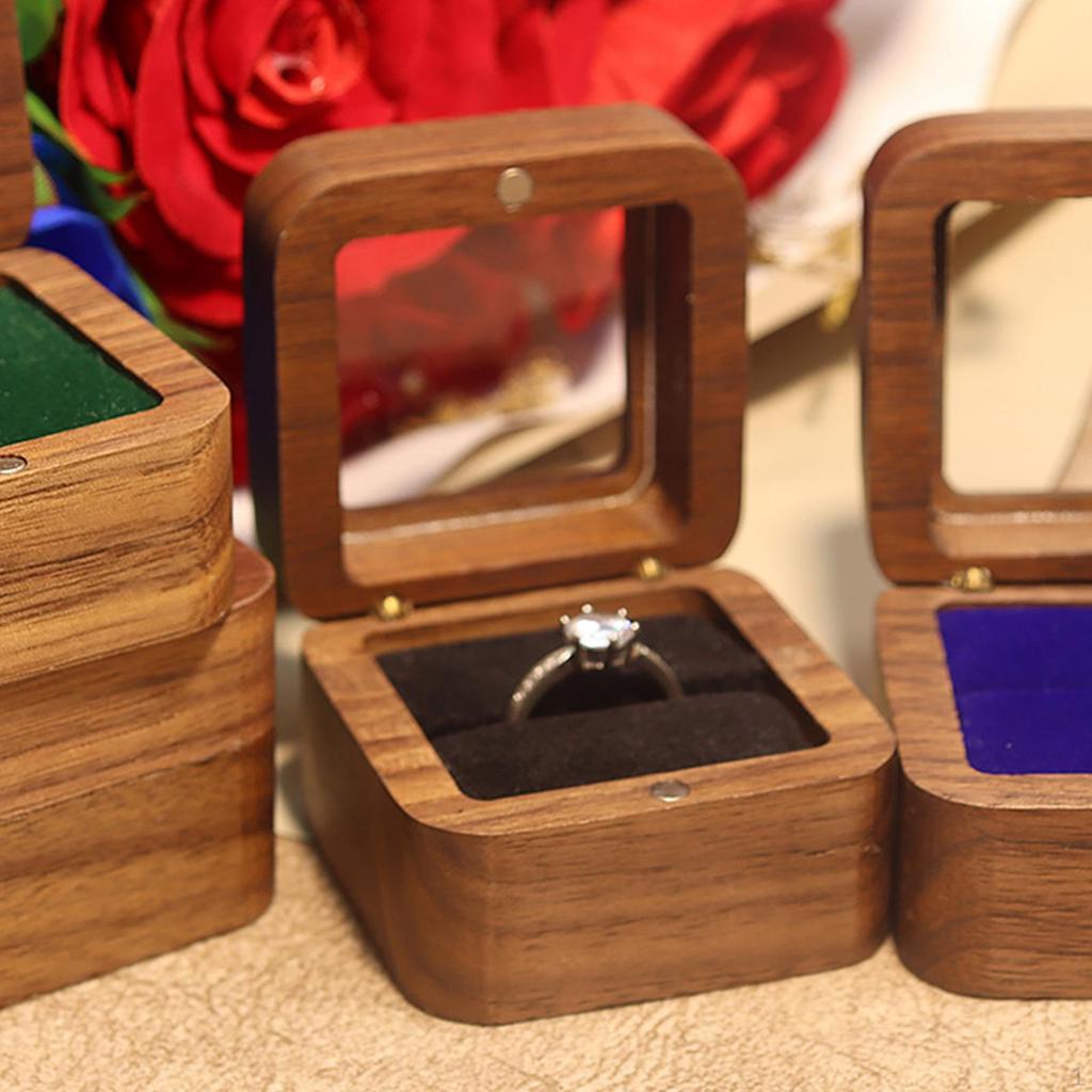 Wooden Ring Box Engagement Elegant Small Jewelry Trinket for Proposal Birthday