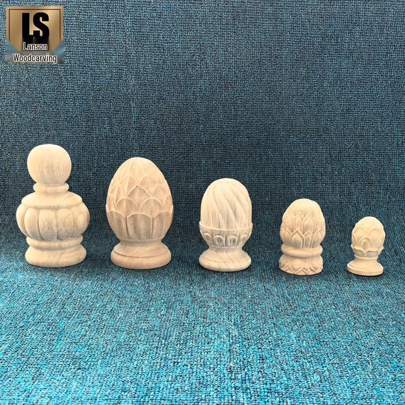 European Style Solid Wood Carved Lotus Column with Decorative Gourd Buddha Niche Support Capital L110 Model: 4x6cm