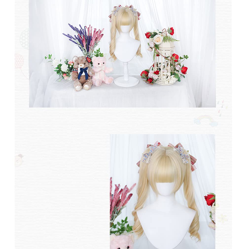 Lolita Harajuku GAL Twin Disguise Costume Cosplay Wig Wig, Style, Style, Blonde, Tail, Curly, Long, Heat-Resistant, Wig, Accessory, Party, Festival,