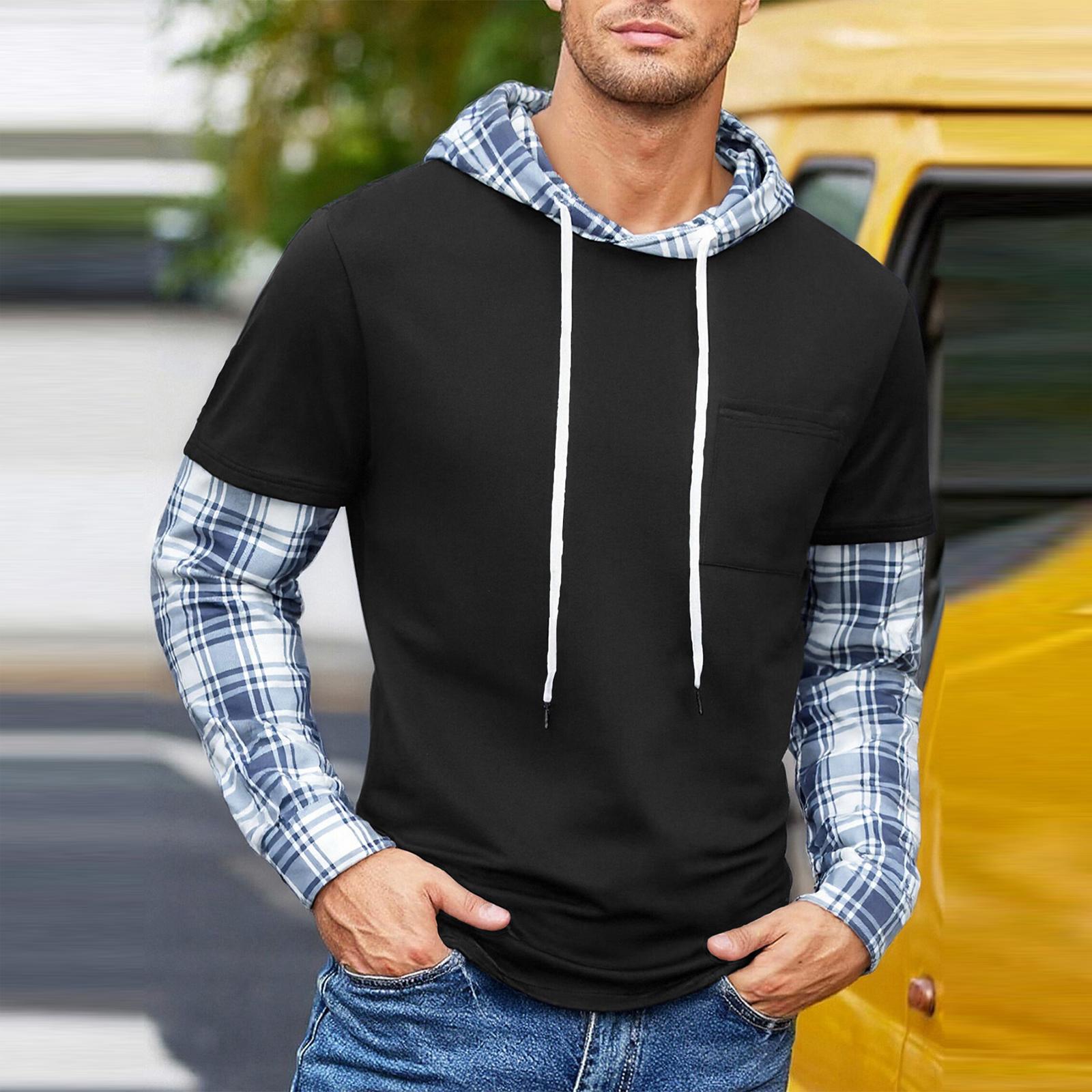 

Мужская толстовка-худи с длинным рукавом 2 в 1 с клетчатым принтом в стиле хип-хоп M чёрный