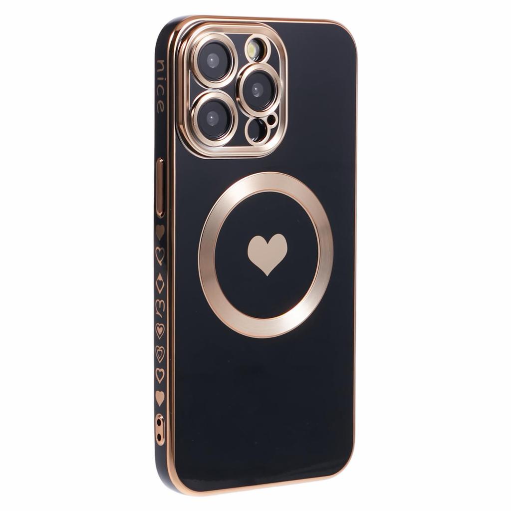 For iPhone 14 Pro Max TPU Case 6D Electroplating Love Heart Cover Compatible with MagSafe