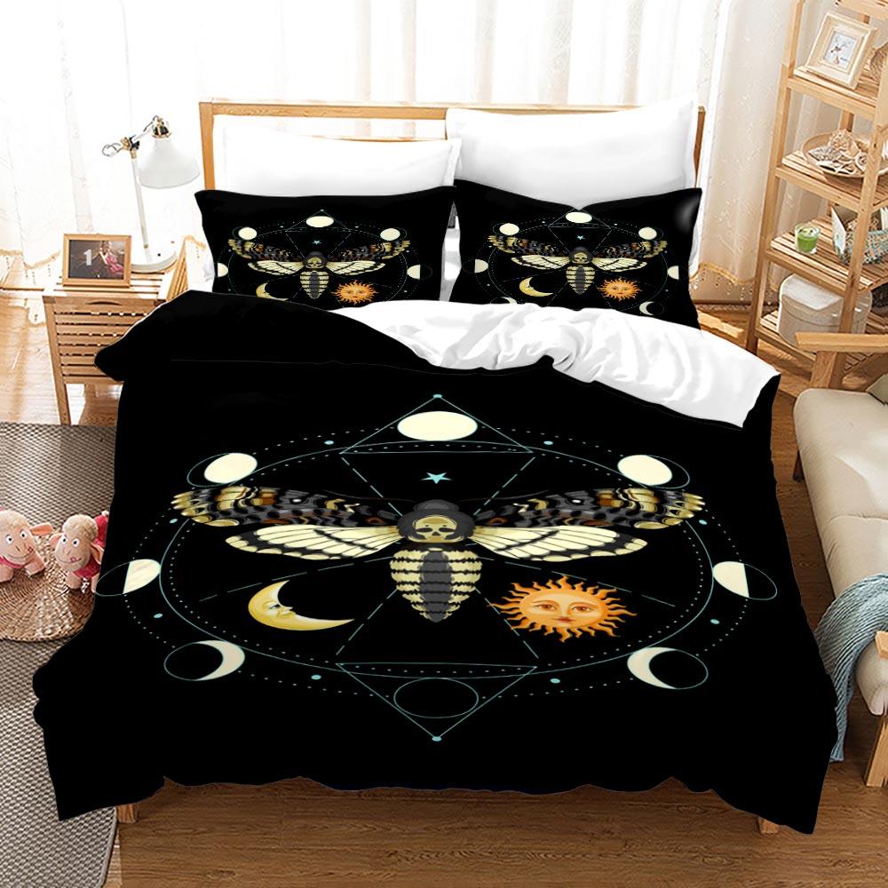 Death Moth Duvet Cover Set Queen Size Phase Space Comforter Cover for Boys Abstract Exotic Aesthetic Bedding Set Dark Art