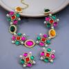 Vintage Pearl Earrings, Court Style Medieval Colored Gem Necklace Geometric Oval Necklace Set