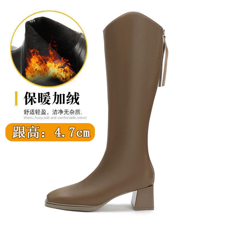 

Сапоги женские до колена толстый каблук новые зимние на высоком каблуке тонкие сапоги ретро V-образный вырез квадратный носок высокие сапоги 40