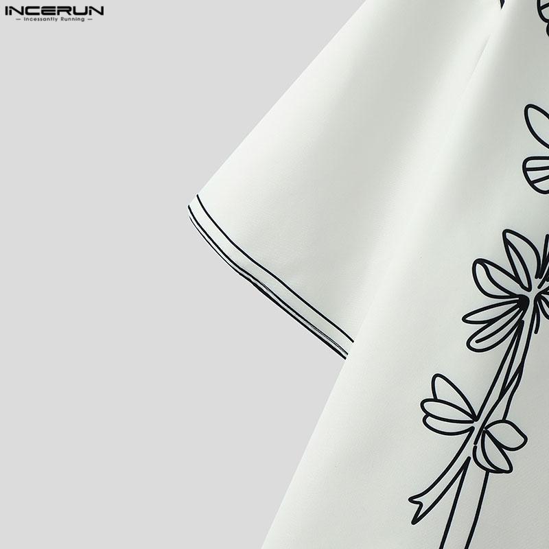 INCERUN Übergroße Herren Stehkragen Halbarm Print Lässige Lockere Sommerhemden