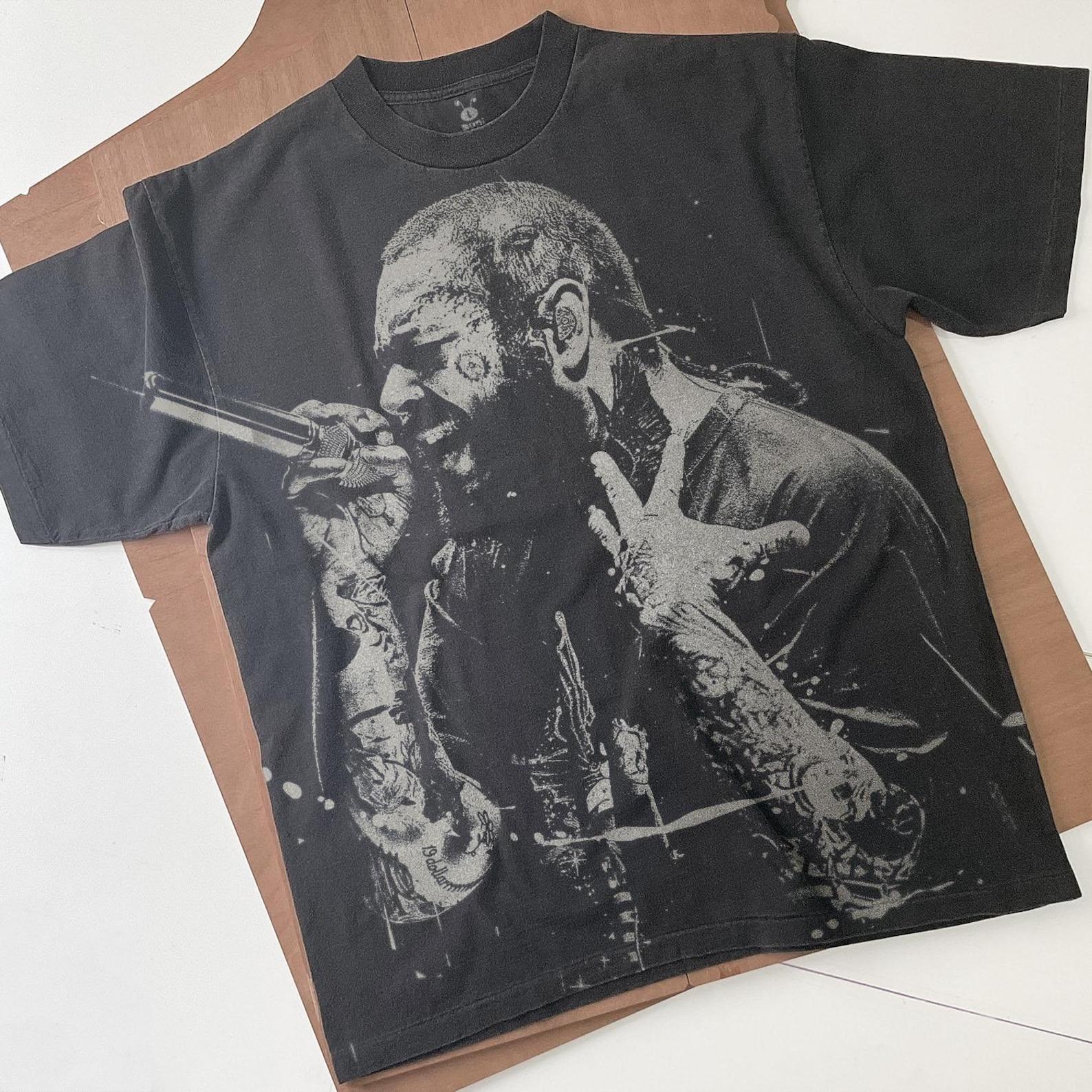 Post Malone Bleached T-Shirt: Handmade Faded Black Cotton Unisex Tee 2XL