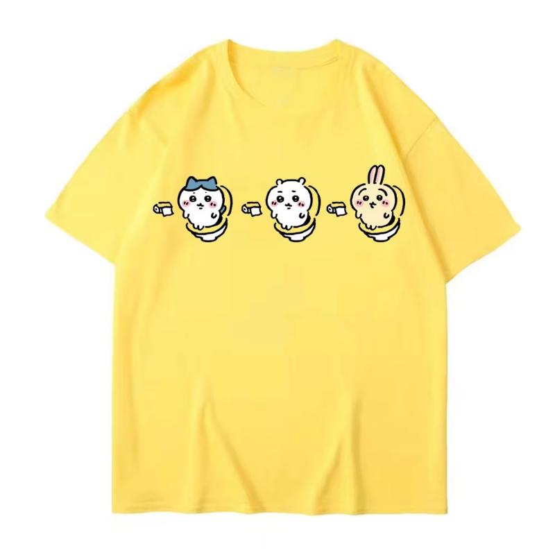 Funny Chiikawa Toilet T Shirts for Women Summer Graphic Short Sleeve Cotton Tees Men T-shirt Couple Street Casual Tops Clothing