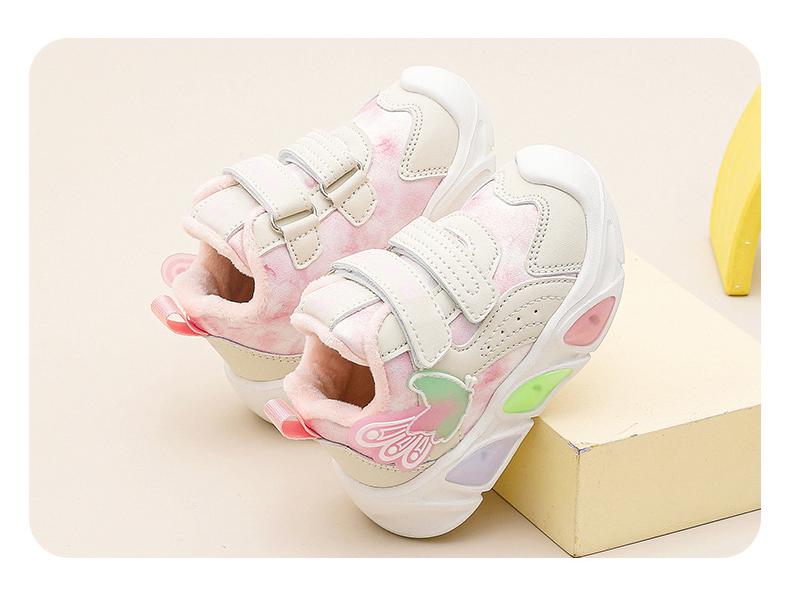 Bobodou Light-Up Girls' Toddler Shoes - 2025 New Style, Dual-Layer Cotton, Velvet-Lined for Autumn/Winter