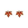 Maple Leaf Micro-Paved Zircon Red Stud Earrings for Women, 925 Silver with 14K Plating