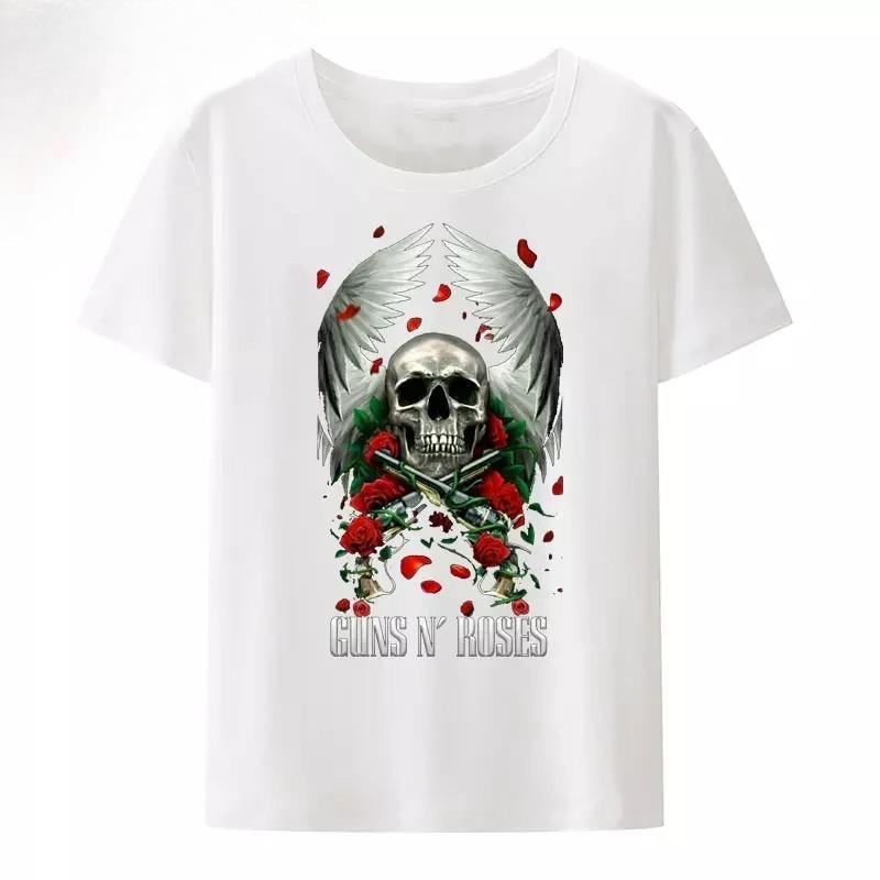 T-shirt d'été en coton à col rond imprimé Streetwear Thème Guns N Roses Harajuku T-shirt à manches courtes pour femme Haut Y2k pour femme Salle de sport