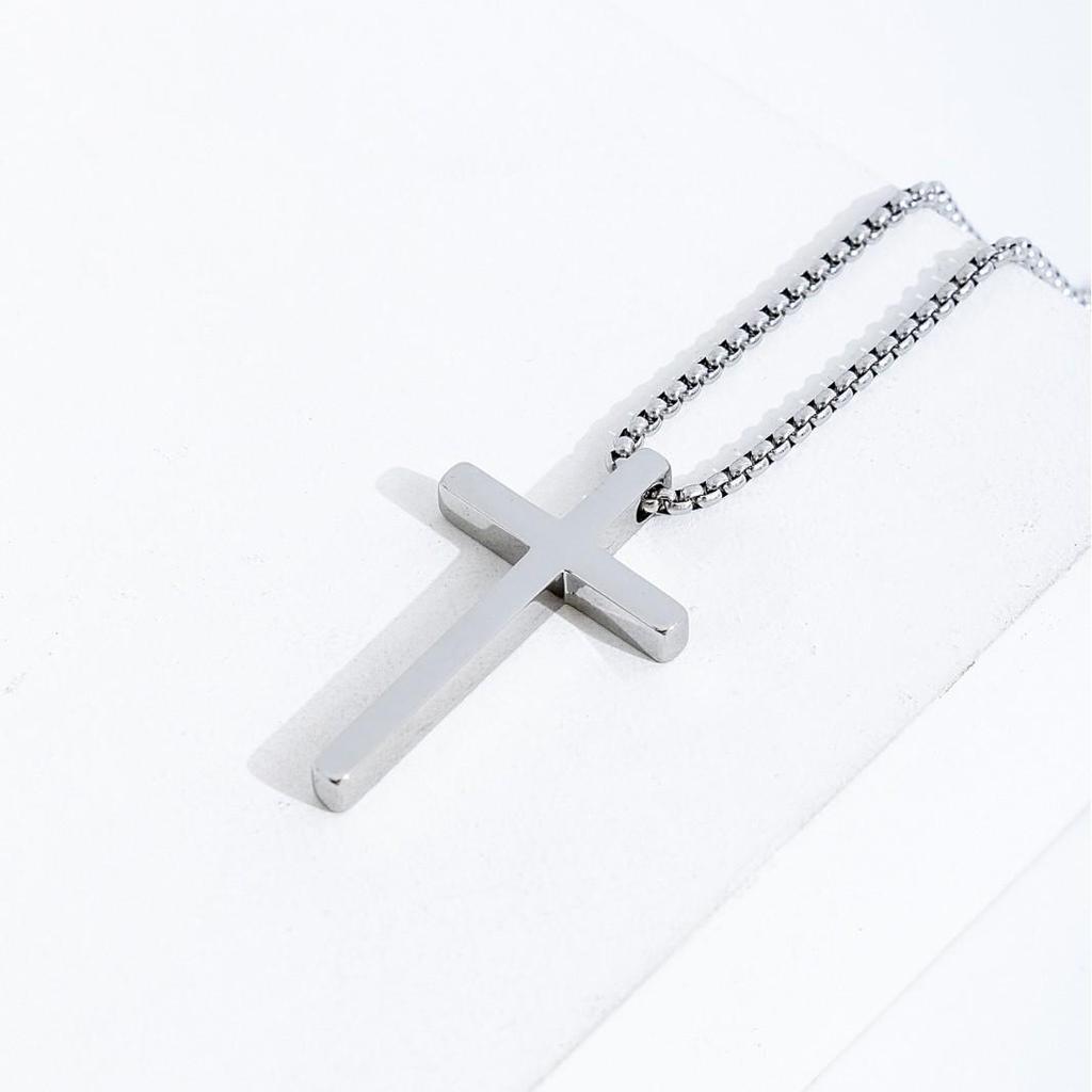 Men's Stainless Steel Cross Necklace - Long, Polished Titanium Pendant, Versatile Style