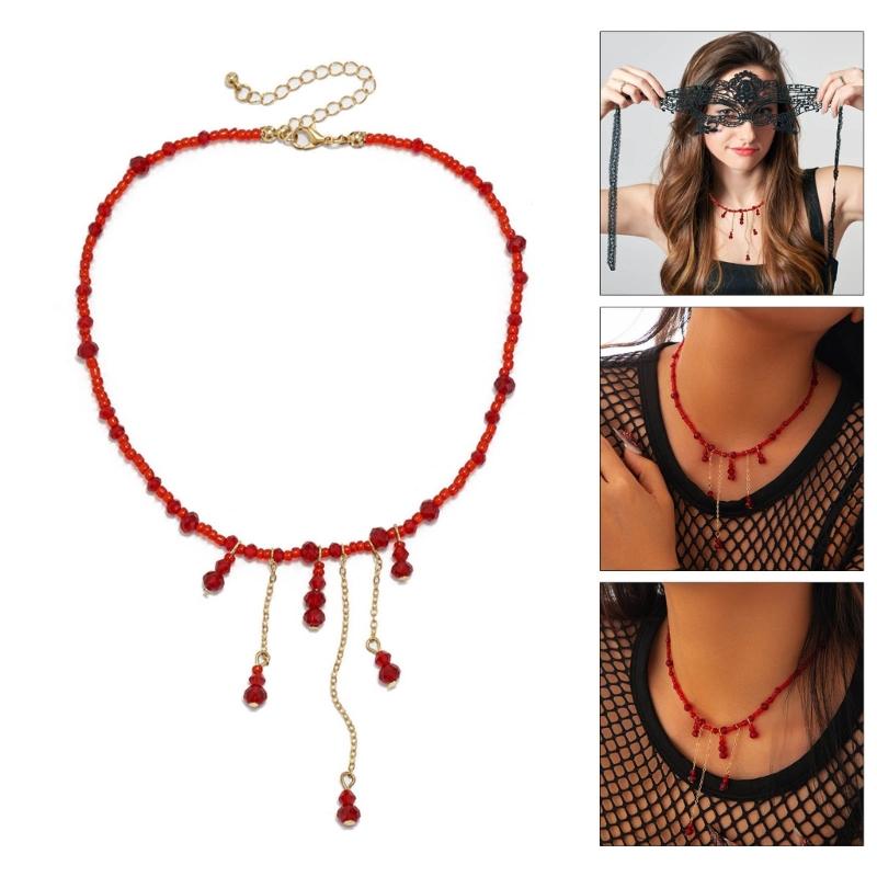 Blood Drop Shape Necklace Crystal Fringe Necklace Unique Pendant Necklace Suitable for Cosplay Party and Halloween Event