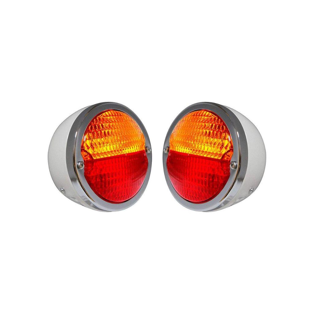 Apsmotiv 12V White Duolamp Tail Light Rear Stop Indicator Turn Signals & License Plate Amber Red Lens Chrome Ring for Ford Model A Hot Street Rat Rod