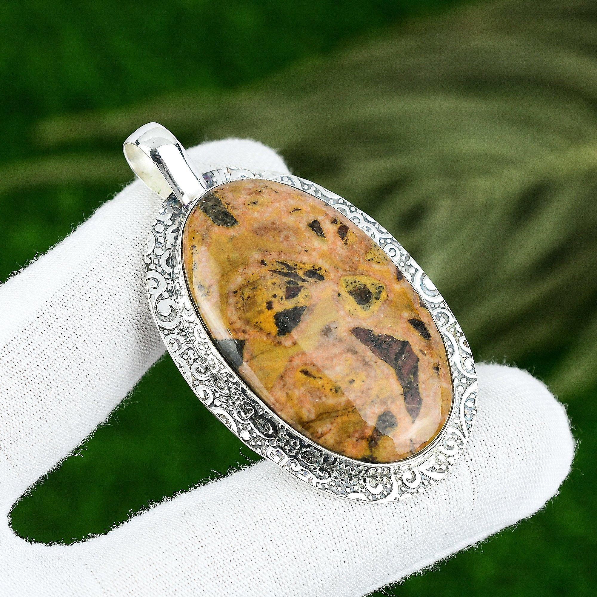 

Oval Bauxite Gemstone Daughter Wedding Engagement Elegant New Pendant 925 Silver