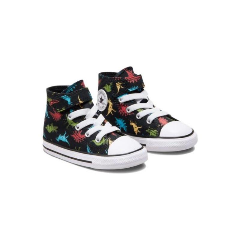 Converse Chuck Taylor All Star Easy-On Dinosaurs Toddler High Canvas Shoes Wear-resistant Breathable Black A02441C