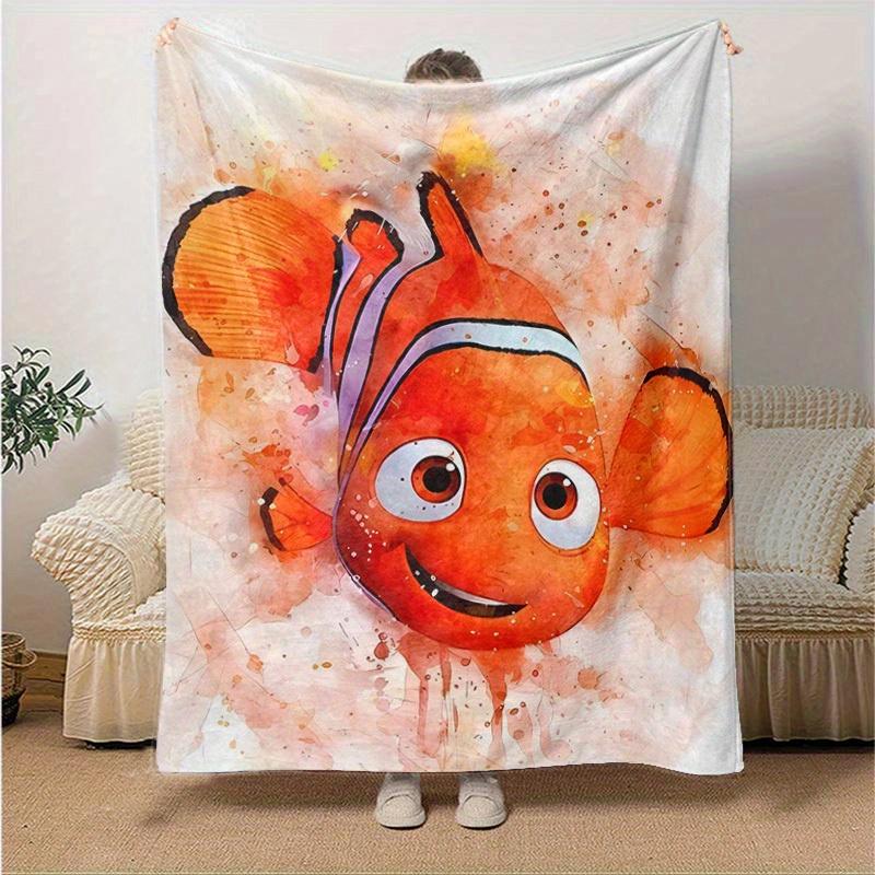 1pc, Finding Nemo Inspired Watercolor Art Blanket - Seasonal Decorative Throw for Home, Soft Flannel Throw Blanket - Versatile & Cozy for Be