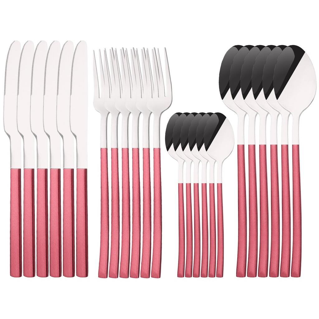 24Pcs Silver Cutlery Set Stainless Steel Dinnerware Set Knife Fork Spoon Dinner Set Kitchen Tableware Service for 6 Flatware Set