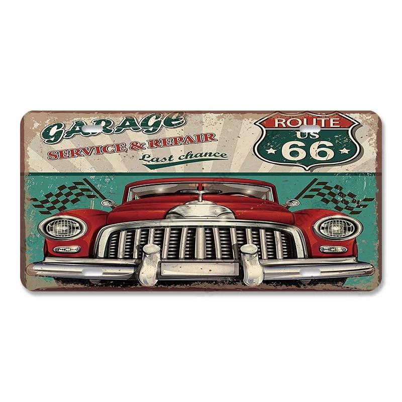 Vintage Metal Tin Signs Decor Route 66 License Plate Motorcycle Car Metal Posters Wall Decor for Garage Bar Pub Moto Club