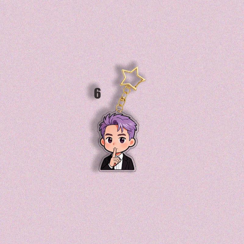 BTS Formal Suit Cartoon Acrylic Keychain, Bangtan Boys Cartoon Figure Keyring with Gold Star Charm, Kpop Idol Bag Accessory for ARMY Fans