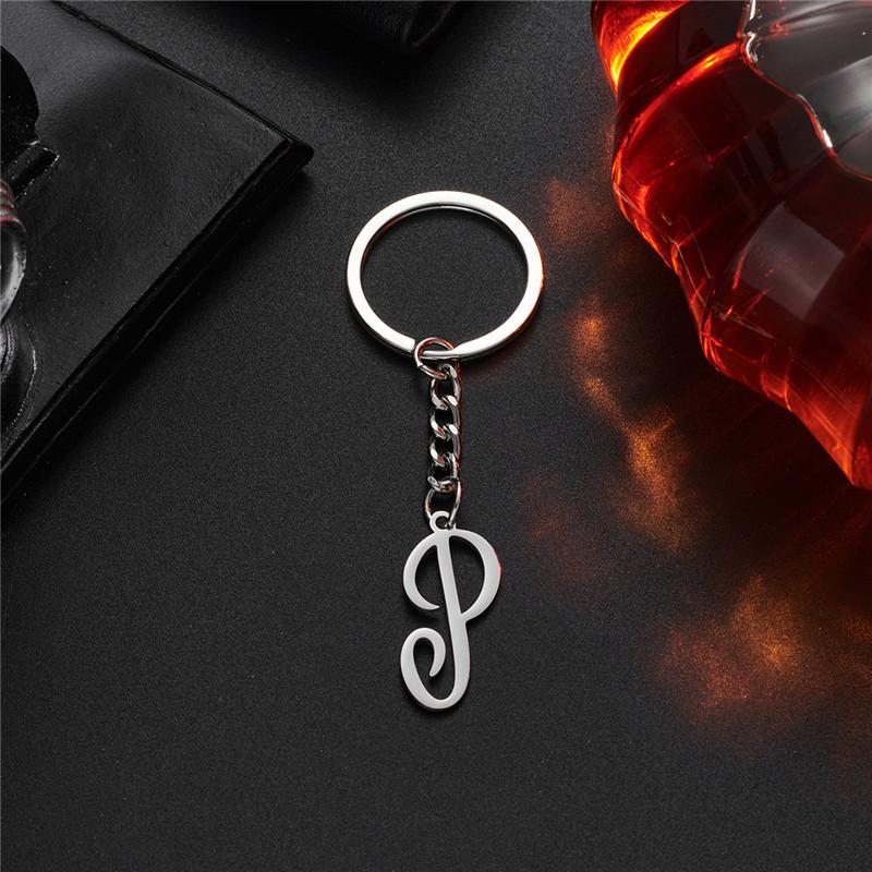 Fashion DIY A-Z Initials Metal Keychains Holder Pendent Key Chain Women Car Key Ring Simple Letter Name Keyrings Party Gift